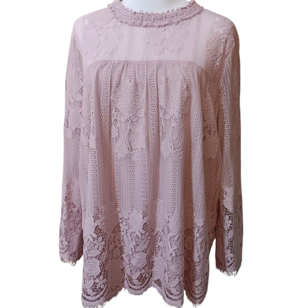 Lacey Boho Fairy‎ Tunic Top Blouse XL Pastel Lavender Purple Flowy Yoke Girly